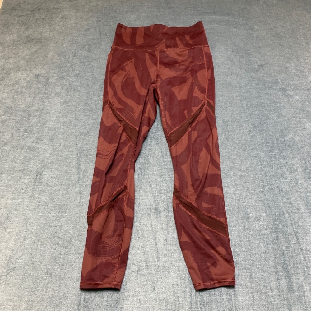 Athleta Tenacity 7/8 Tight Womens Small 26/26 Burgundy Brush Stroke Print Logo